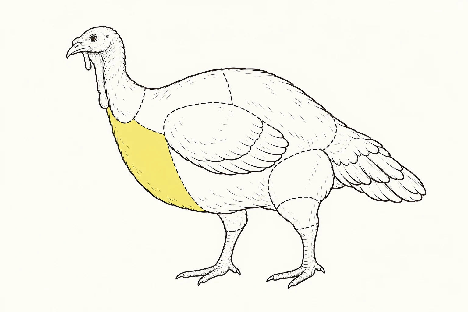 Orientacyjne położenie elementu zaznaczone na żółto: Pierś indyka / Turkey breast.