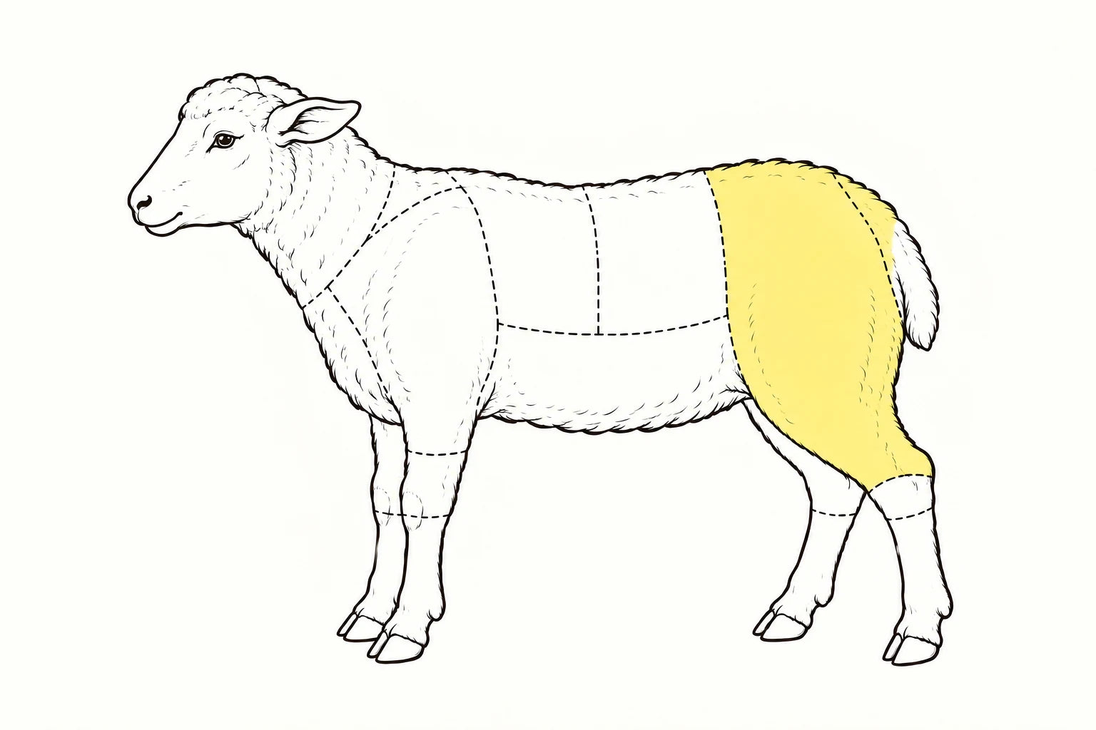 Orientacyjne położenie elementu zaznaczone na żółto: Udziec jagnięcy / Lamb leg.