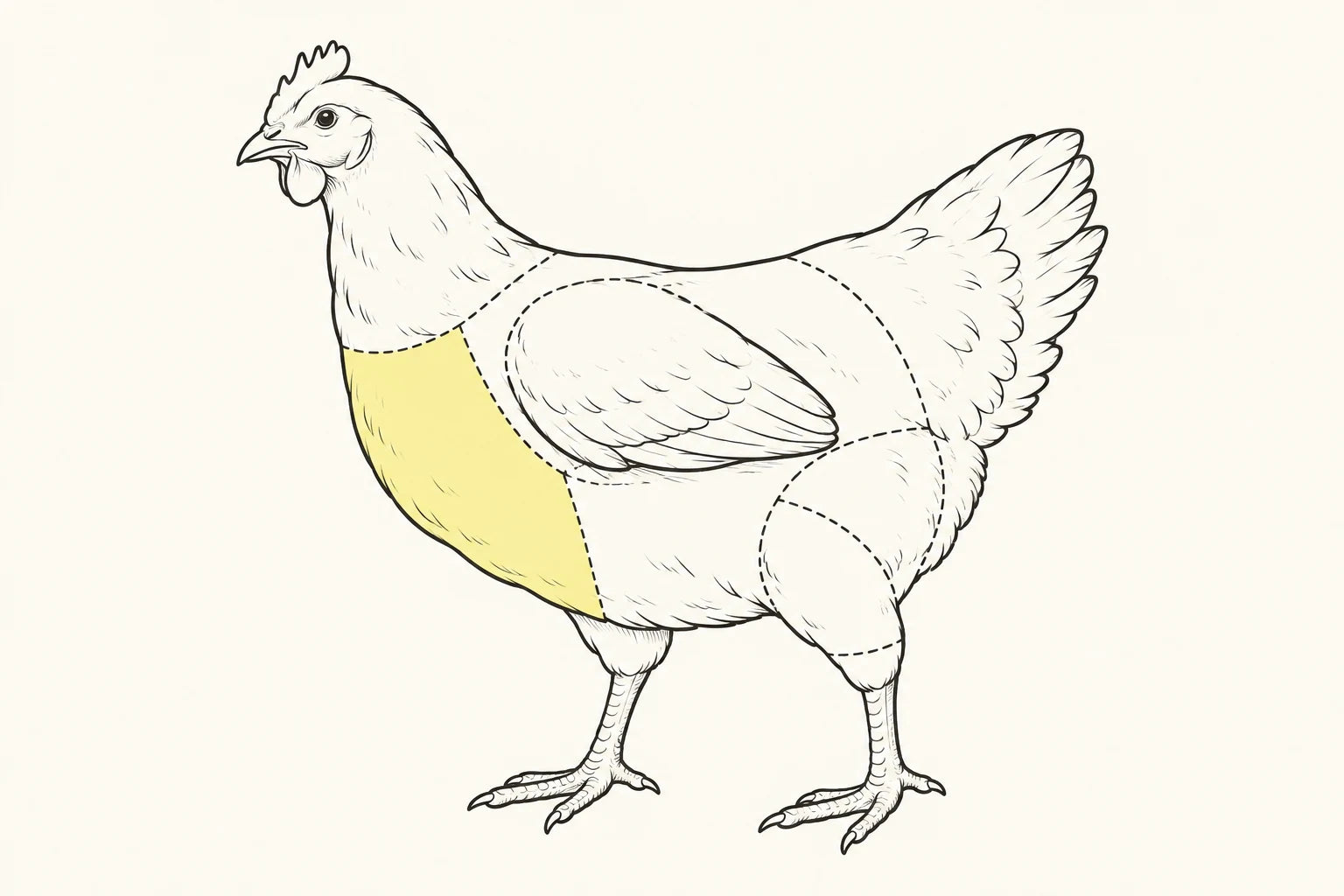 Orientacyjne położenie elementu zaznaczone na żółto: Pierś kurczaka / Chicken breast.