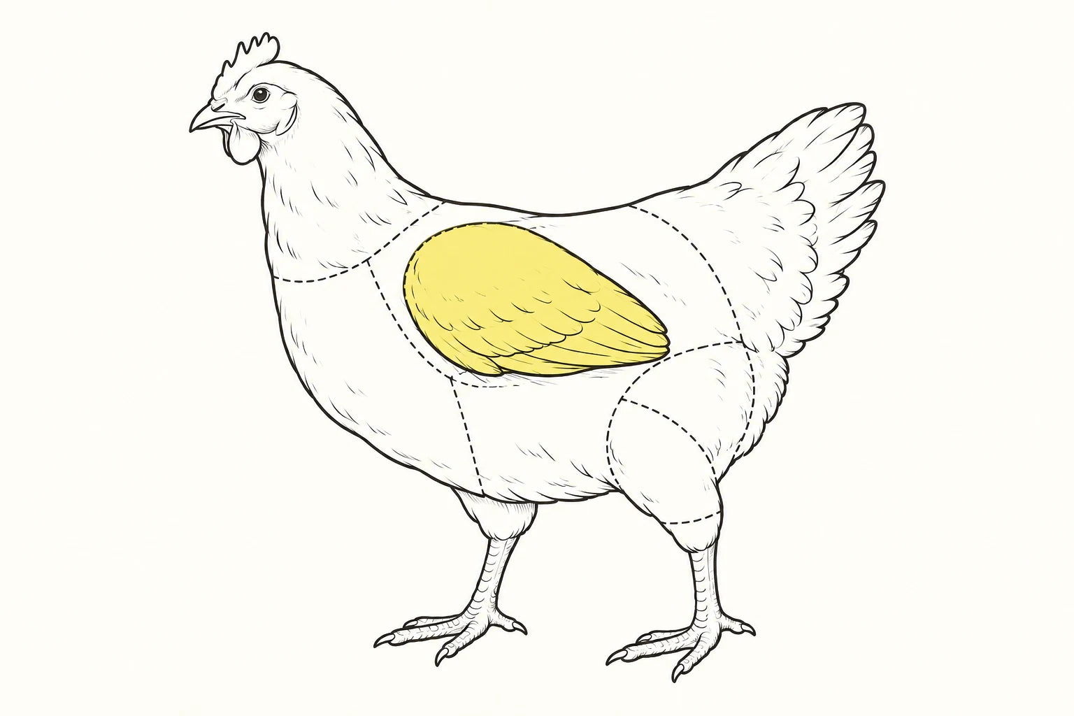 Orientacyjne położenie elementu zaznaczone na żółto: Skrzydło kurczaka / Chicken wing.